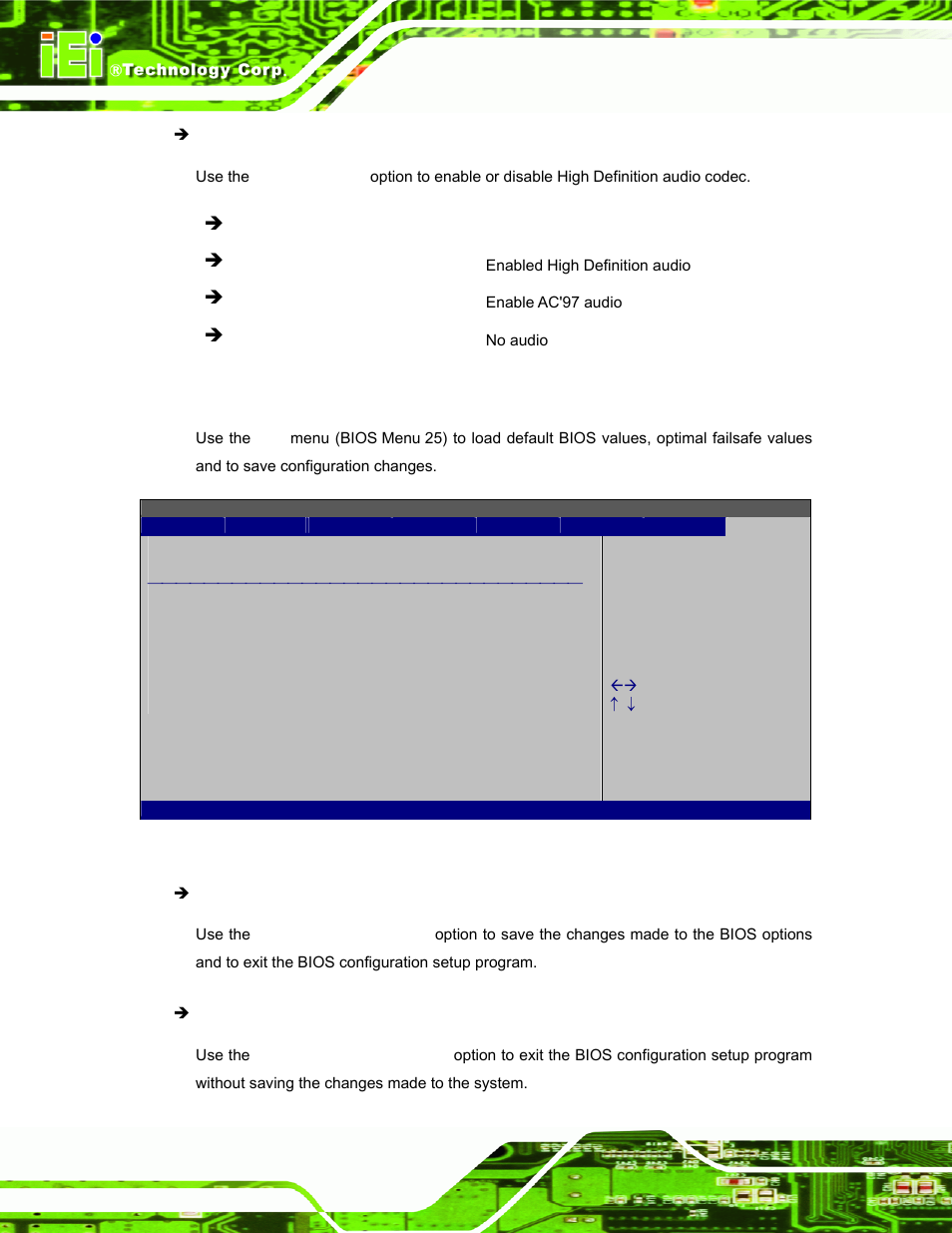 8 exit, Bios menu 25:exit | IEI Integration AFL-W19A_W19B_17D_W15A-N270 v2.20 User Manual | Page 99 / 124