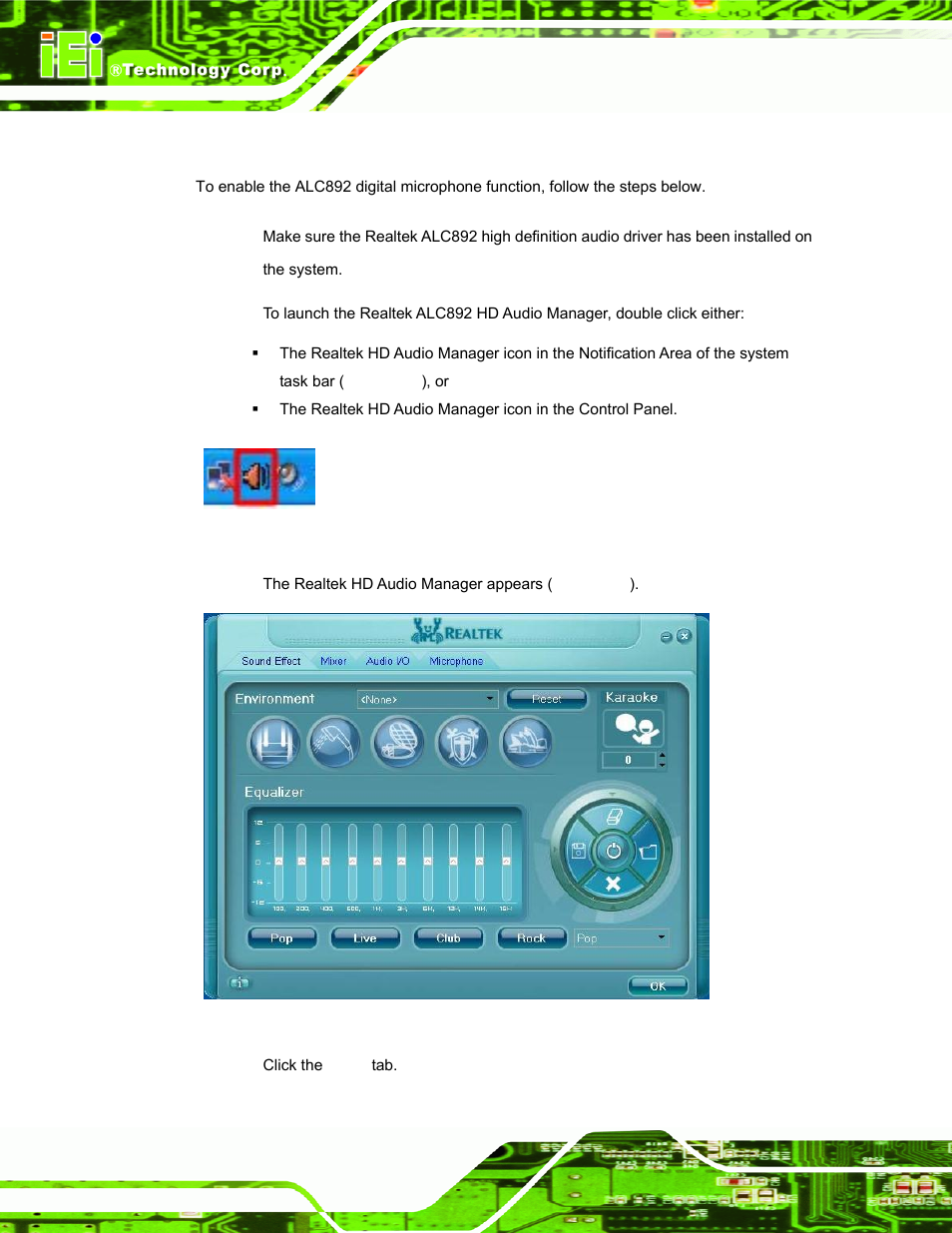 B.1 alc892 digital microphone configuration, Alc892, Igital | Icrophone, Onfiguration, Figure b-2: realtek hd audio manager | IEI Integration AFL-W19A_17D_W15A-N270 v3.00 User Manual | Page 109 / 126