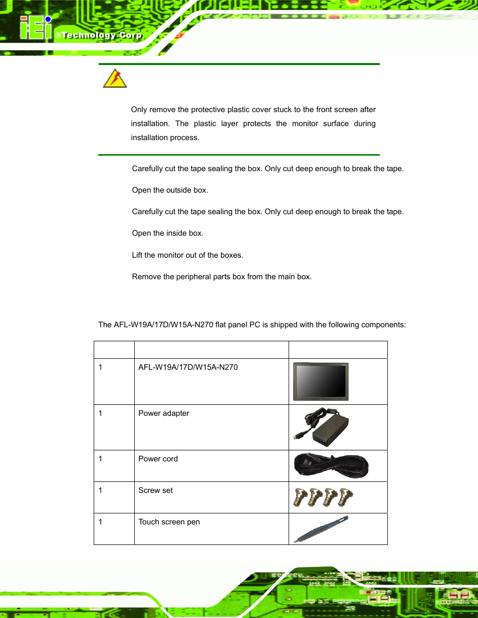 2 packing list, Acking | IEI Integration AFL-W19A_17D_W15A-N270 v3.00 User Manual | Page 23 / 126