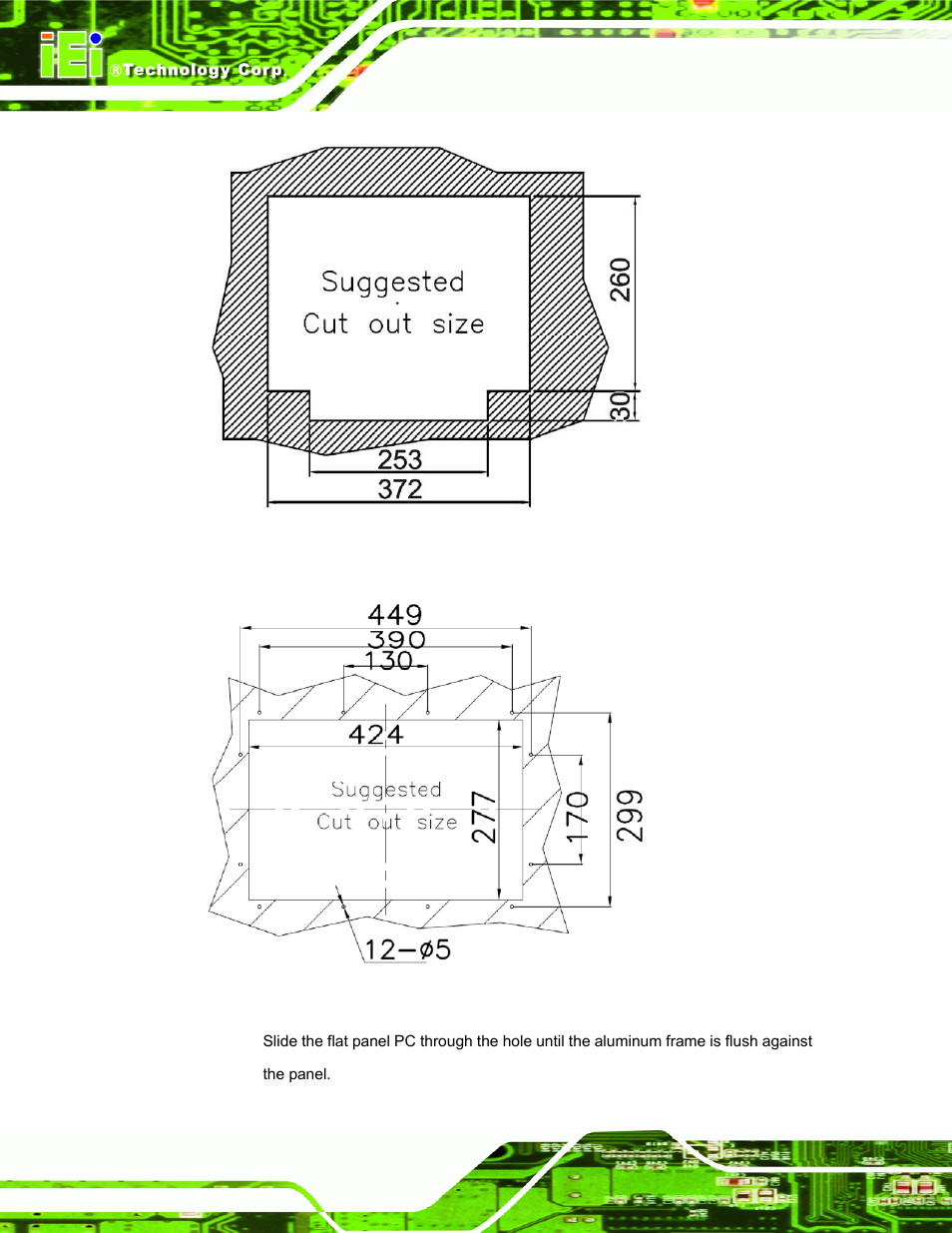 Figure 2-24: afl-17d-n270 cutout, Figure 2-25: afl-w19a-n270 cutout | IEI Integration AFL-W19A_17D_W15A-N270 v3.00 User Manual | Page 45 / 126
