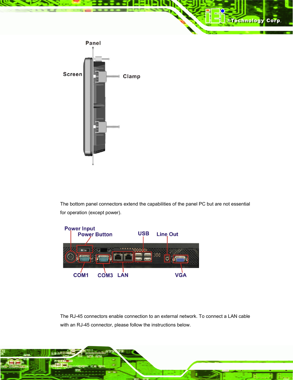 7 bottom panel connectors, 1 lan connection, Ottom | Anel, Onnectors, Figure 2-29: connectors | IEI Integration AFL-W19A_17D_W15A-N270 v3.00 User Manual | Page 48 / 126