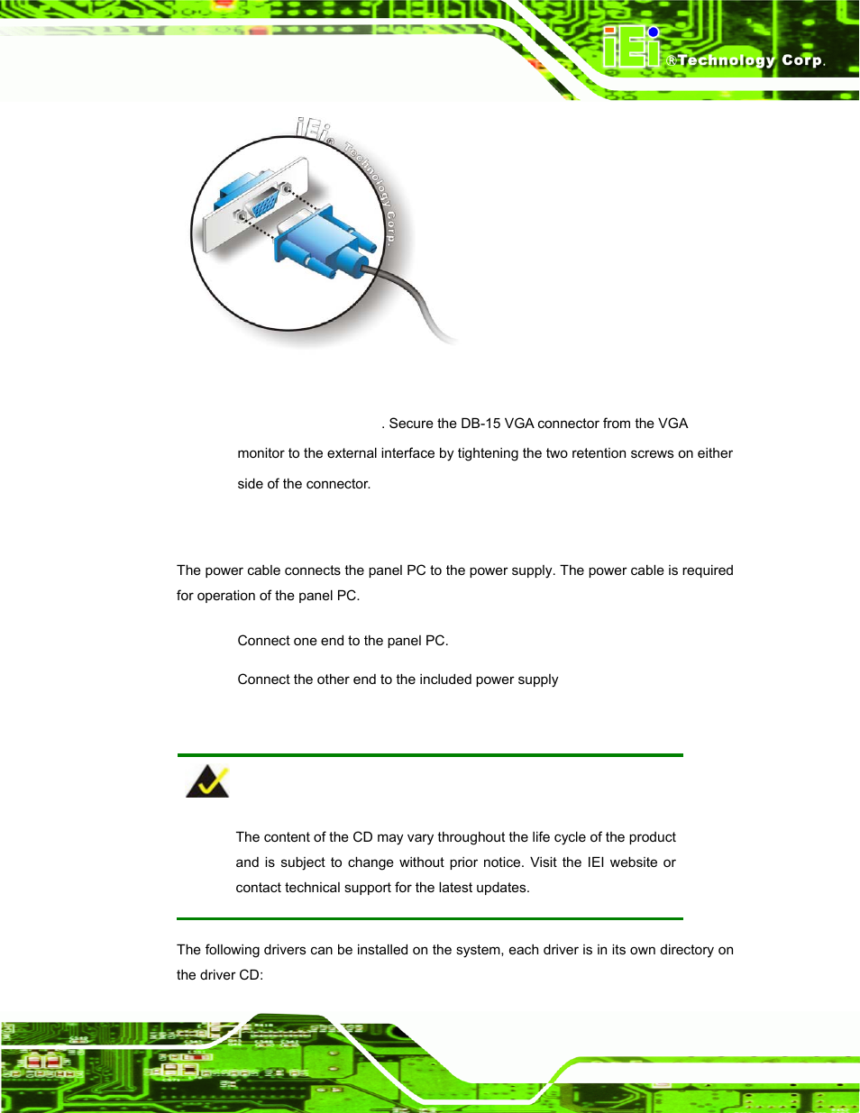 8 power connection, 9 driver installation, Ower | Onnection, River, Nstallation, Figure 2-33: vga connector | IEI Integration AFL-W19A_17D_W15A-N270 v3.00 User Manual | Page 52 / 126