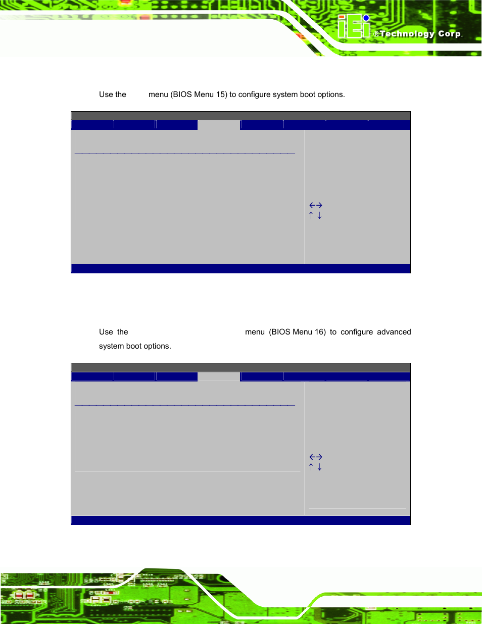 5 boot, 1 boot settings configuration, Bios menu 15: boot | Bios menu 16: boot settings configuration | IEI Integration AFL-W19A_17D_W15A-N270 v3.00 User Manual | Page 86 / 126