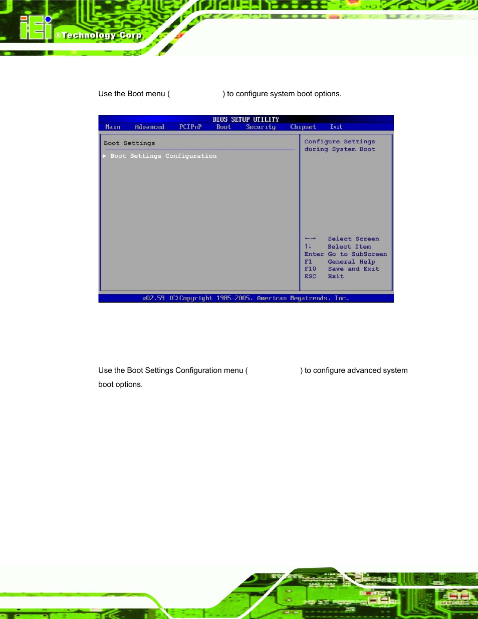 5 boot, 1 boot settings configuration | IEI Integration AFL-15A-N270 v1.03 User Manual | Page 102 / 159