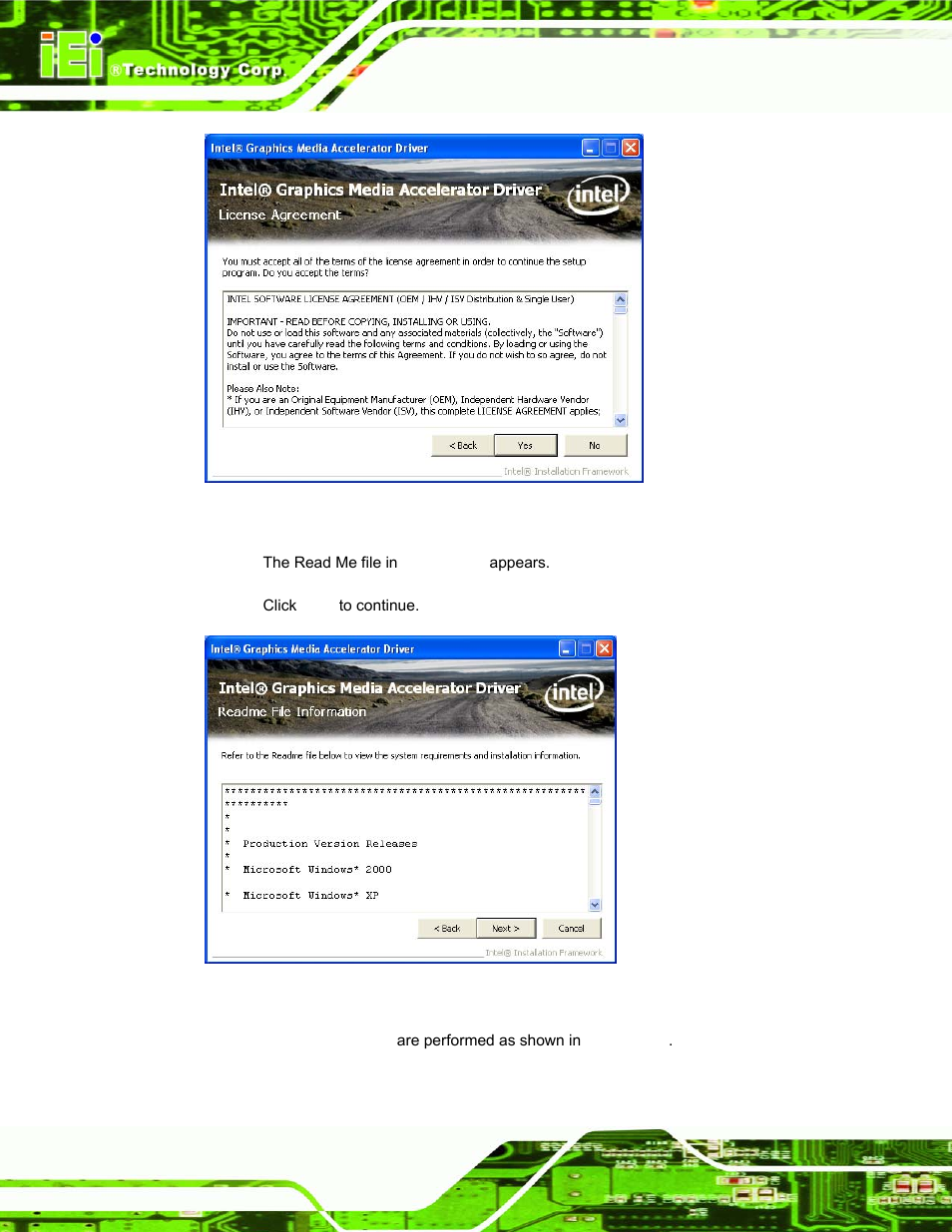 Figure 7-13: vga driver license agreement, Figure 7-14: vga driver read me file | IEI Integration AFL-15A-N270 v1.03 User Manual | Page 122 / 159