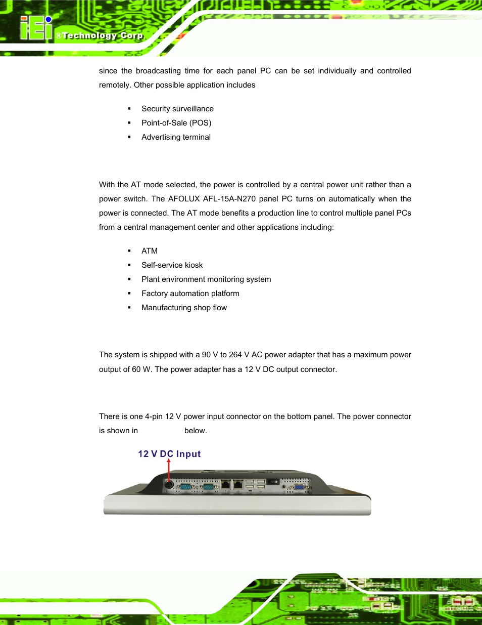2 at power mode, 2 power adapter, 3 power connector | Figure 2-10: power connector | IEI Integration AFL-15A-N270 v1.03 User Manual | Page 30 / 159
