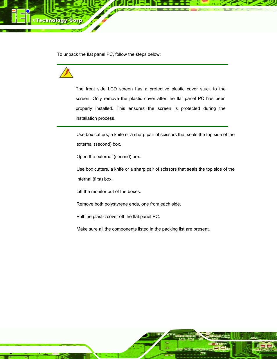 1 unpacking, Npacking | IEI Integration AFL-15A-N270 v1.03 User Manual | Page 34 / 159
