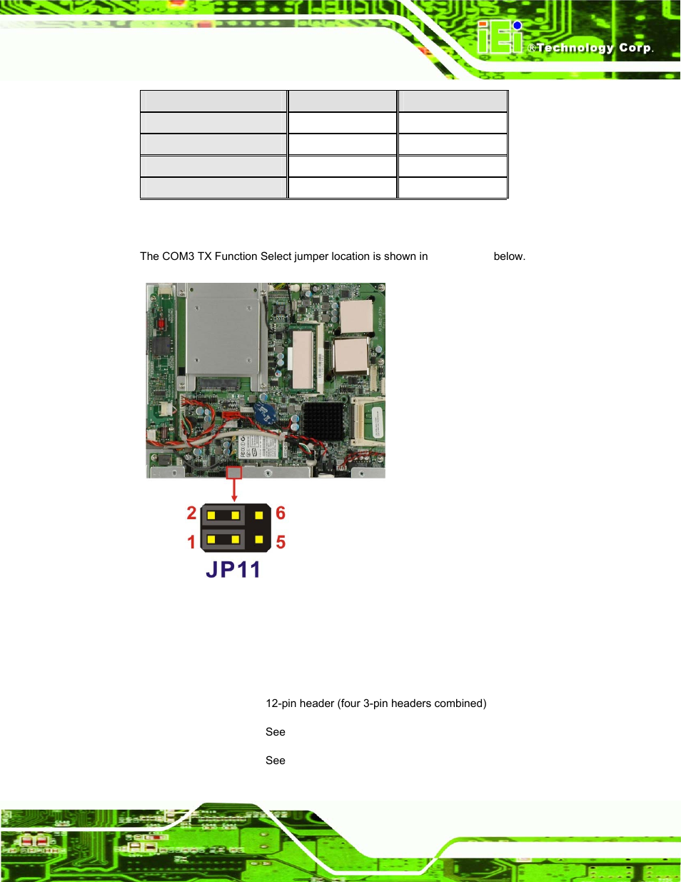 8 com3 rs-232/422/485 serial port select jumper, Table 4-8: com3 tx function select jumper settings, See table 4-8 | See figure 4-10, Table 4-8 | IEI Integration AFL-15A-N270 v1.03 User Manual | Page 51 / 159