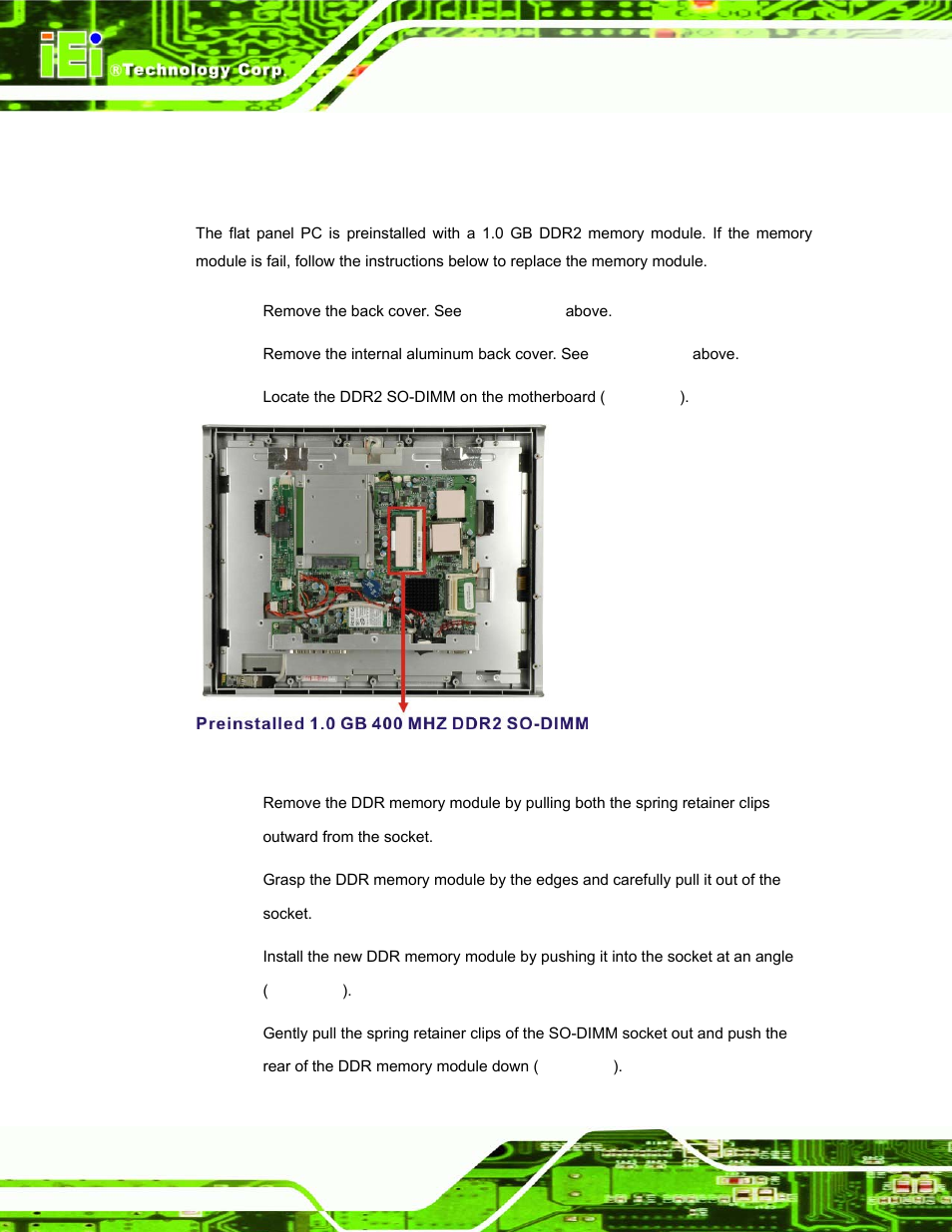 5 replacing components, 1 memory module replacement, Eplacing | Omponents, Figure 5-3: so-dimm socket location | IEI Integration AFL-15A-N270 v1.03 User Manual | Page 68 / 159