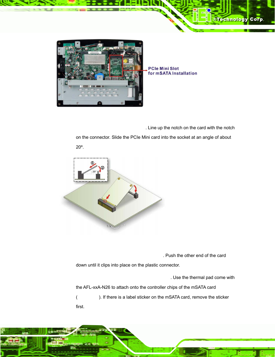 Figure 3-6: pcie mini slot location, Figure 3-7: pcie mini card installation | IEI Integration AFL-ххA-N26 User Manual | Page 37 / 152