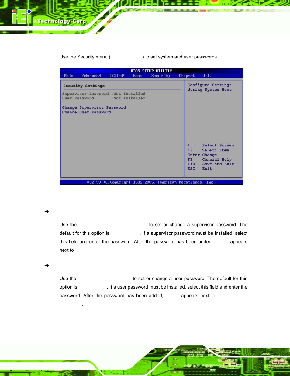 6 security, Ecurity | IEI Integration AFL-xxA-N270-Series v1.03 User Manual | Page 112 / 171