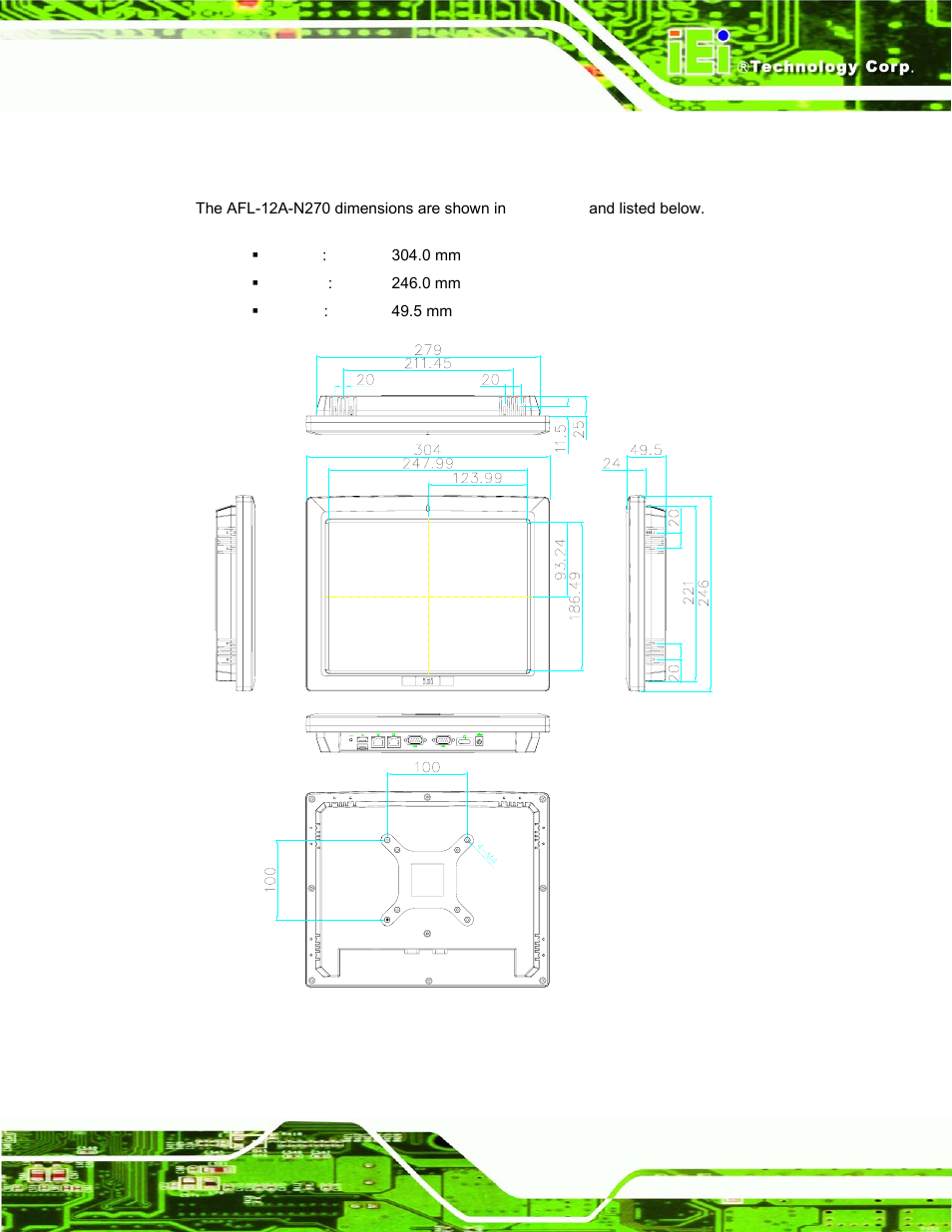 4 afl-12a-n270 dimensions | IEI Integration AFL-xxA-N270-Series v1.03 User Manual | Page 29 / 171