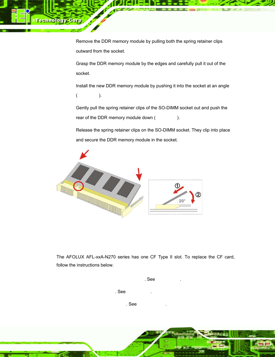 2 cf card replacement, Figure 5-5: ddr so-dimm module installation | IEI Integration AFL-xxA-N270-Series v1.03 User Manual | Page 78 / 171