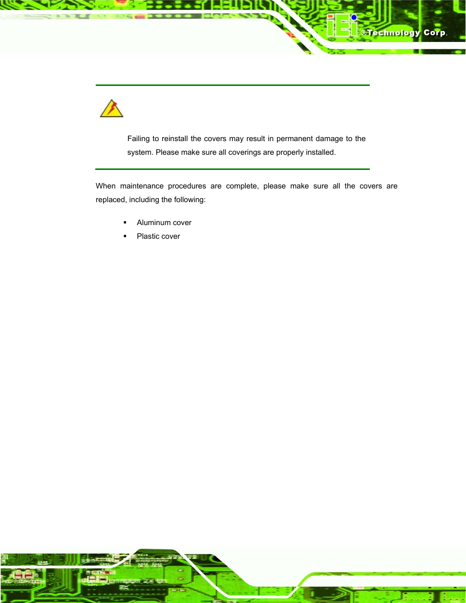 6 reinstalling the covers, Einstalling the, Overs | IEI Integration AFL-xxA-N270-Series v1.03 User Manual | Page 79 / 171