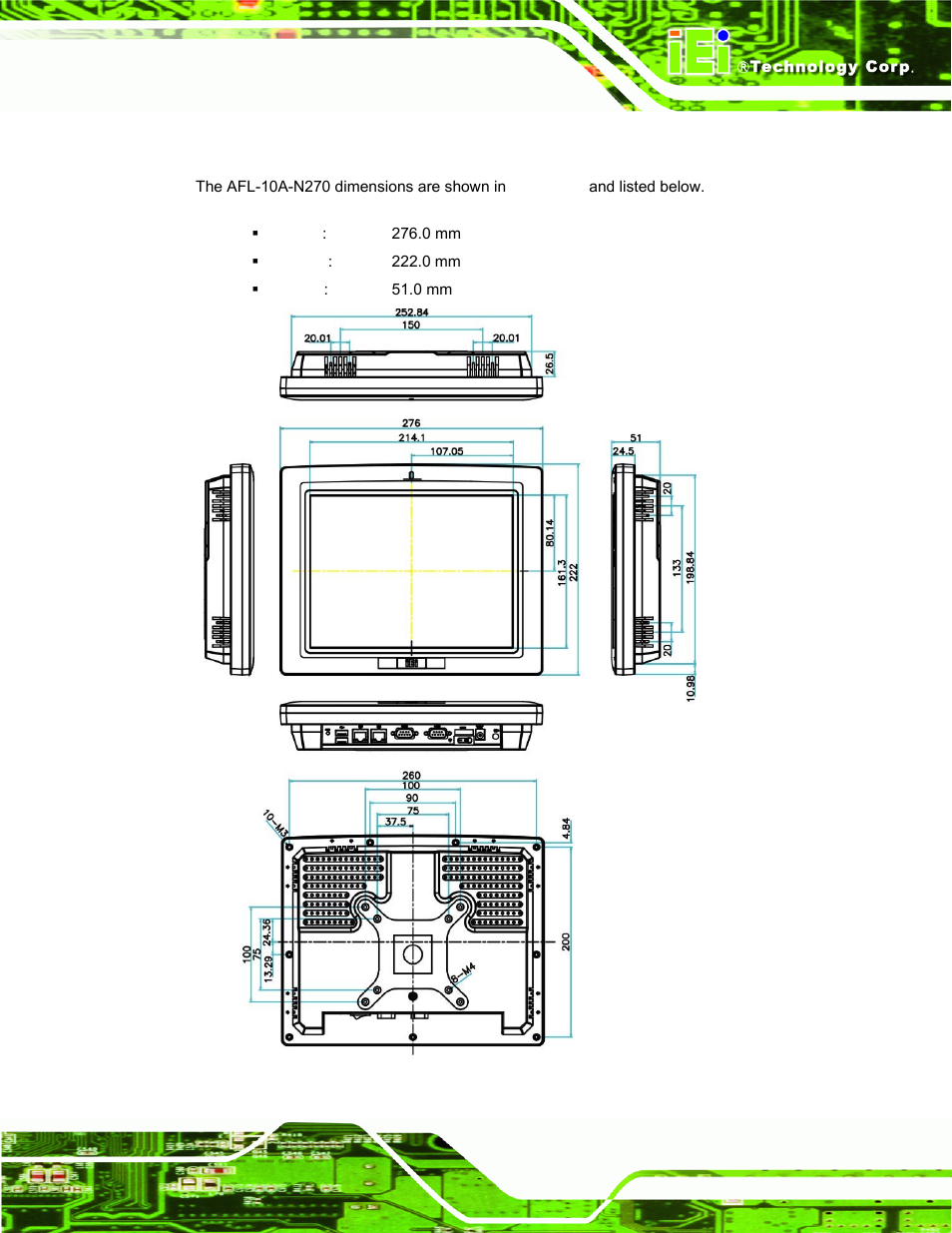 3 afl-10a-n270 dimensions | IEI Integration AFL-xxA-N270-Series v2.00 User Manual | Page 28 / 171