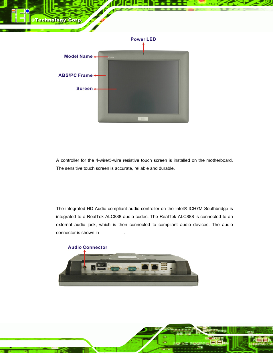 2 touch-screen module, 6 audio, 1 hd audio codec controller | IEI Integration AFL-xxA-N270-Series v2.20 User Manual | Page 32 / 168