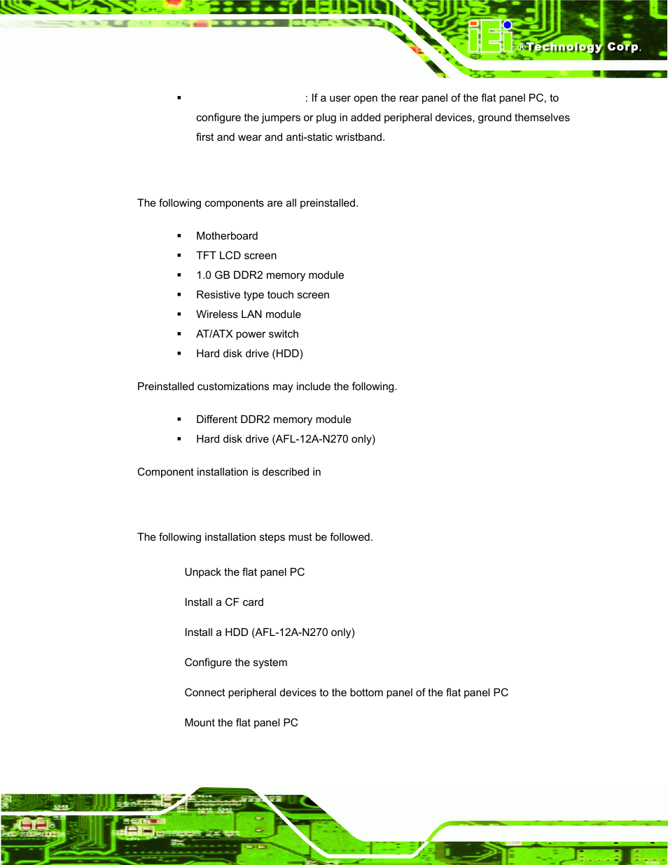3 preinstalled components, 4 installation and configuration steps | IEI Integration AFL-xxA-N270-Series v2.20 User Manual | Page 43 / 168