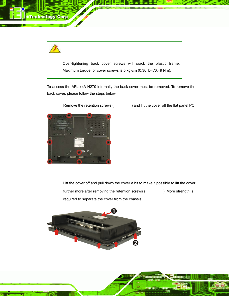 5 removing the back cover | IEI Integration AFL-xxA-N270-Series v2.20 User Manual | Page 44 / 168