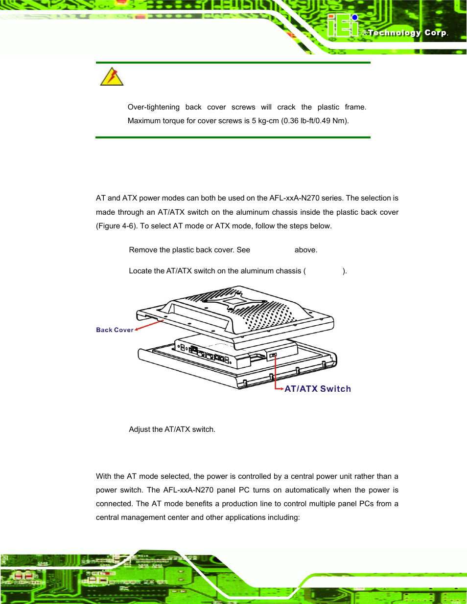 8 at/atx mode selection, 1 at power mode | IEI Integration AFL-xxA-N270-Series v2.20 User Manual | Page 47 / 168