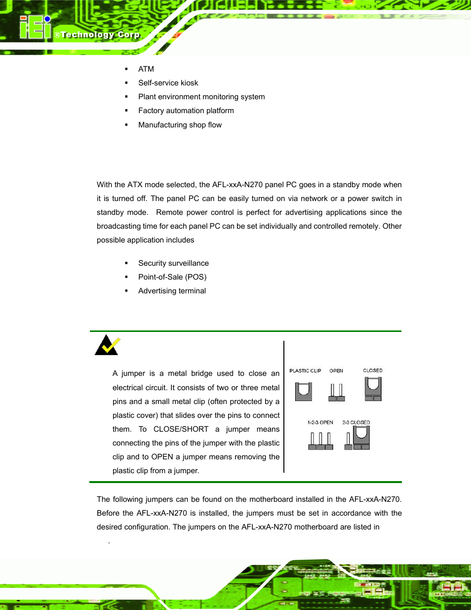 2 atx power mode, 9 jumper settings | IEI Integration AFL-xxA-N270-Series v2.20 User Manual | Page 48 / 168