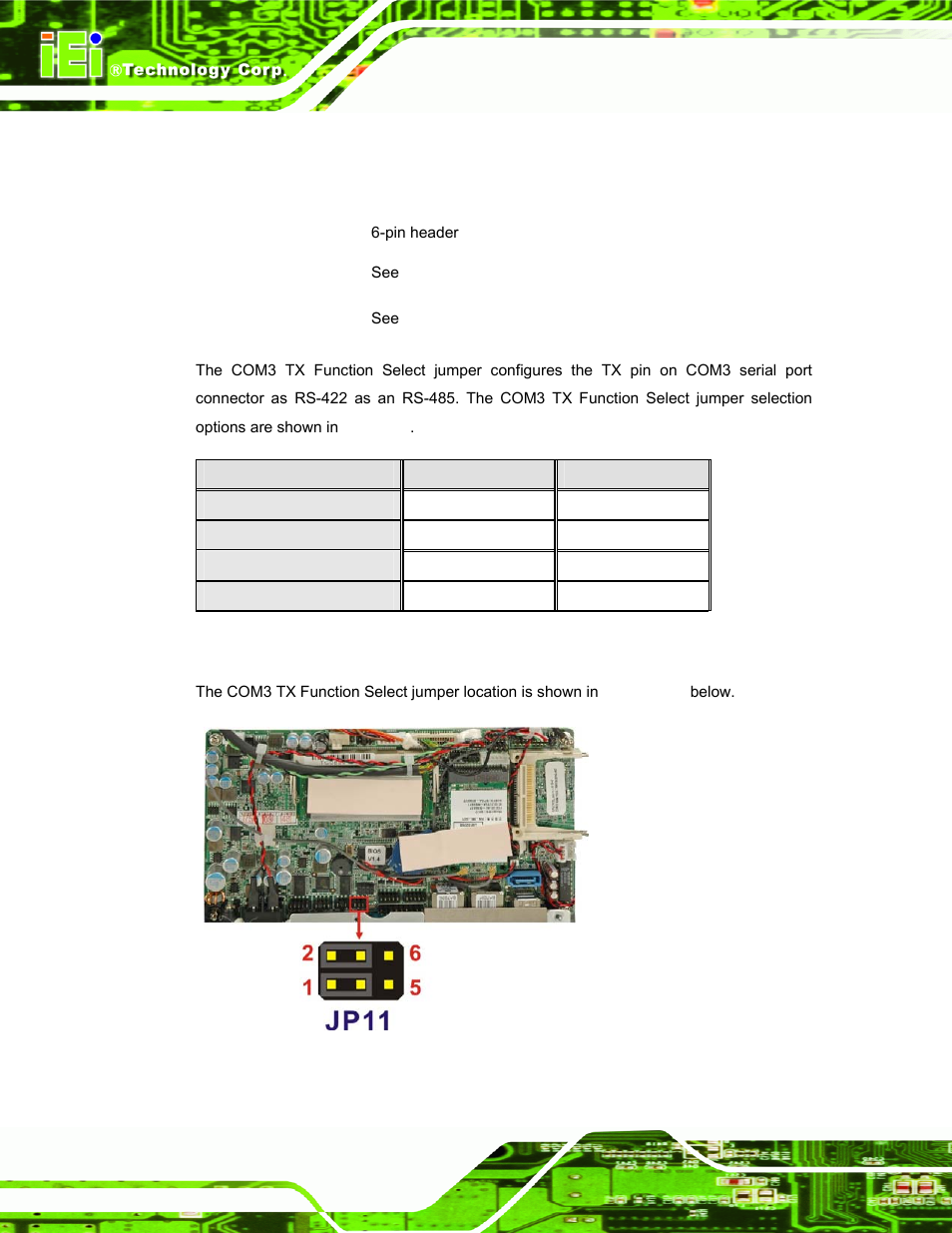 6 com3 tx function select jumper | IEI Integration AFL-xxA-N270-Series v2.20 User Manual | Page 54 / 168