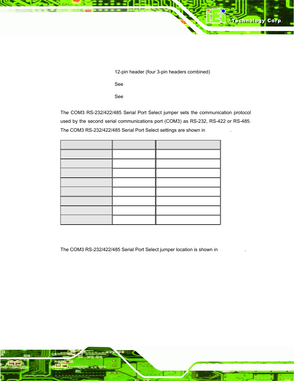 7 com3 rs-232/422/485 serial port select jumper | IEI Integration AFL-xxA-N270-Series v2.20 User Manual | Page 55 / 168