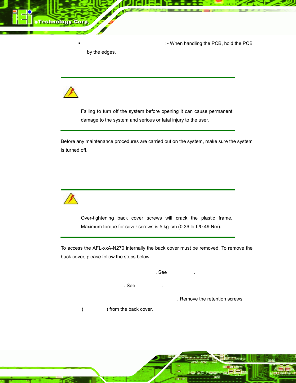 3 turn off the power, 4 opening the system, 1 removing the back cover | IEI Integration AFL-xxA-N270-Series v2.20 User Manual | Page 72 / 168