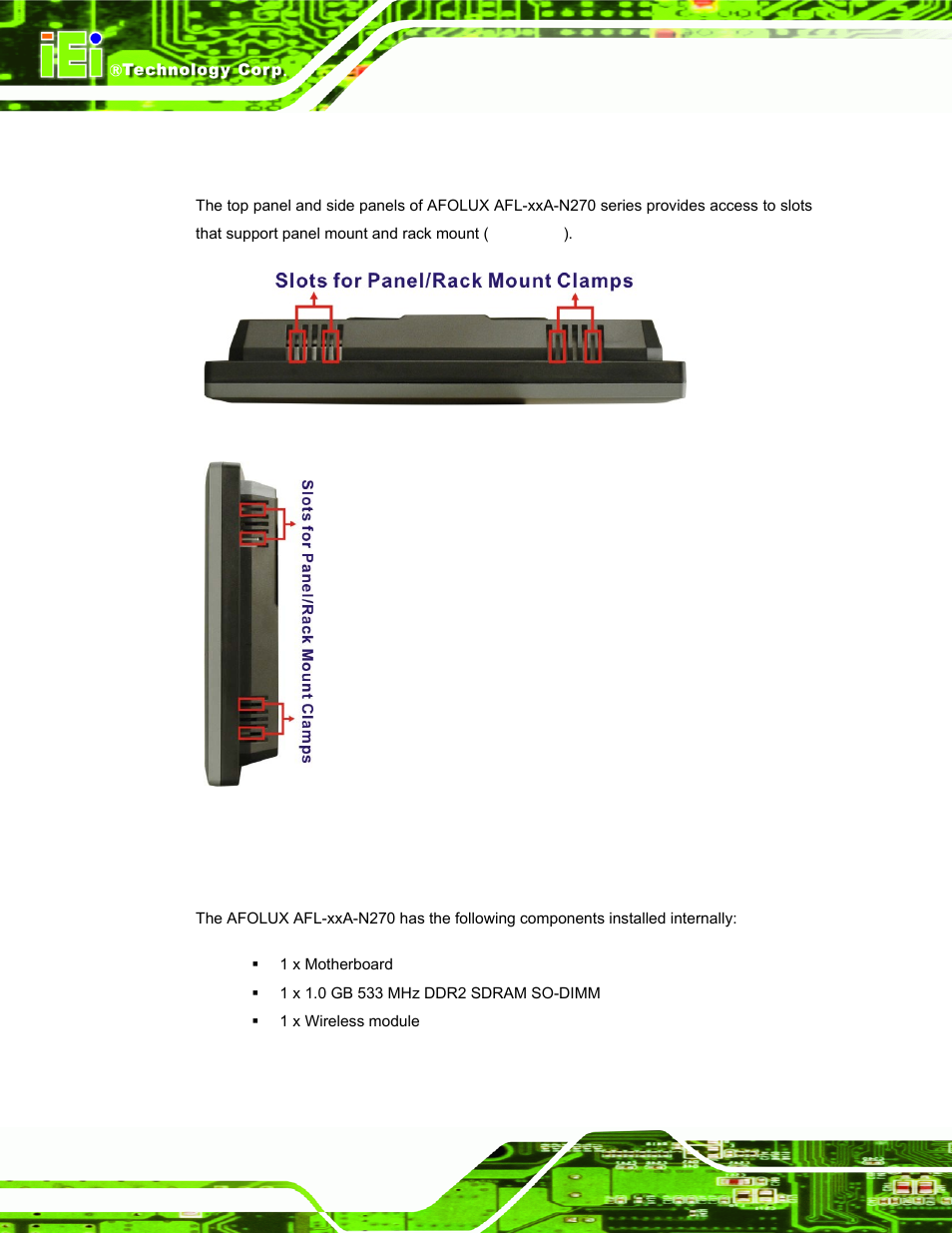 5 top panel and side panels, 3 internal overview | IEI Integration AFL-xxA-N270-Series v2.30 User Manual | Page 22 / 182