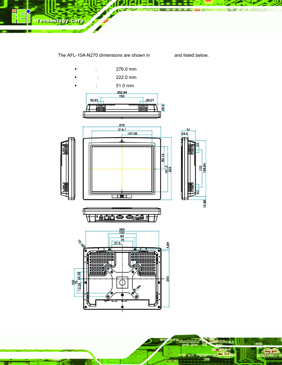 3 afl-10a-n270 dimensions | IEI Integration AFL-xxA-N270-Series v2.30 User Manual | Page 28 / 182