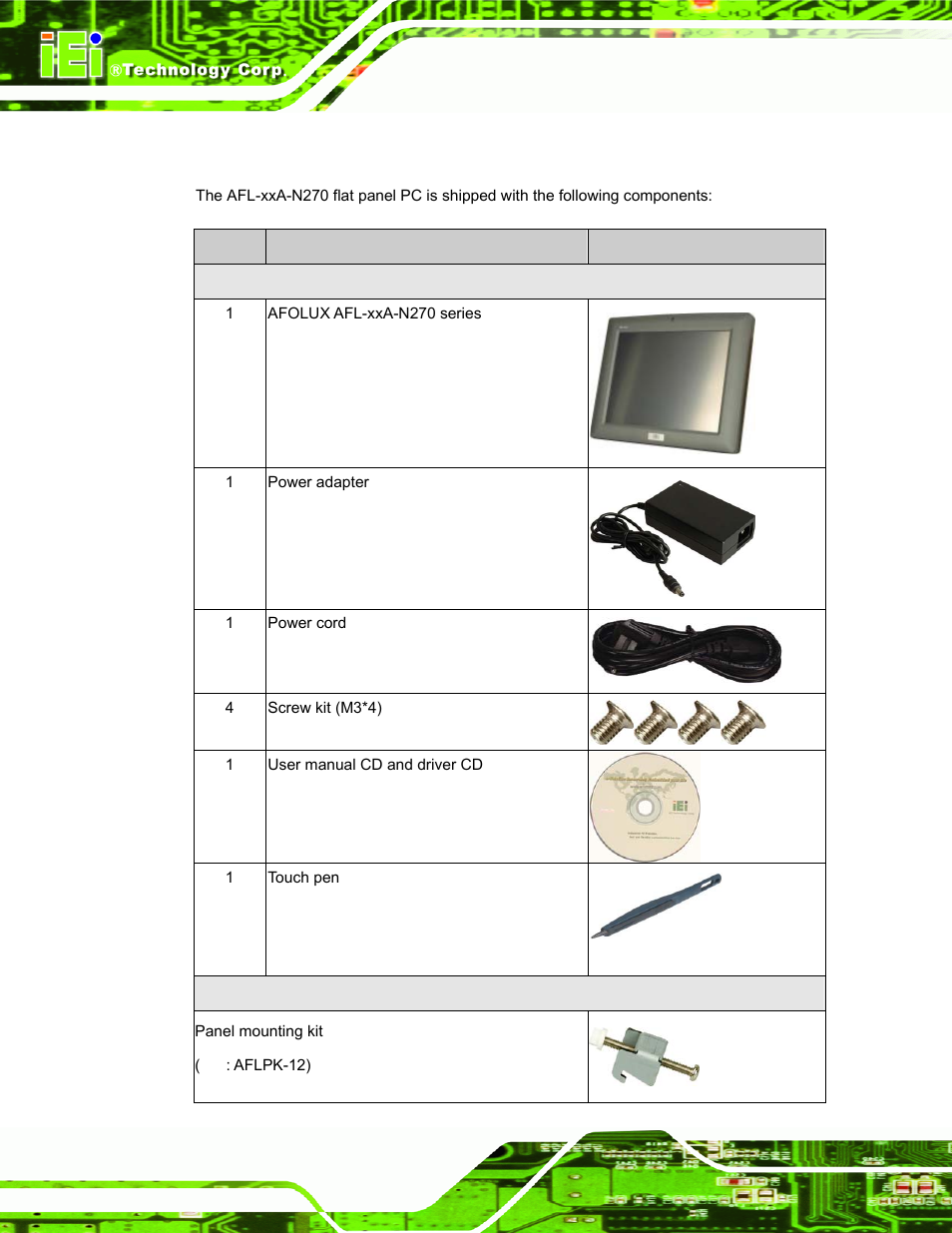 1 packing list | IEI Integration AFL-xxA-N270-Series v2.30 User Manual | Page 40 / 182