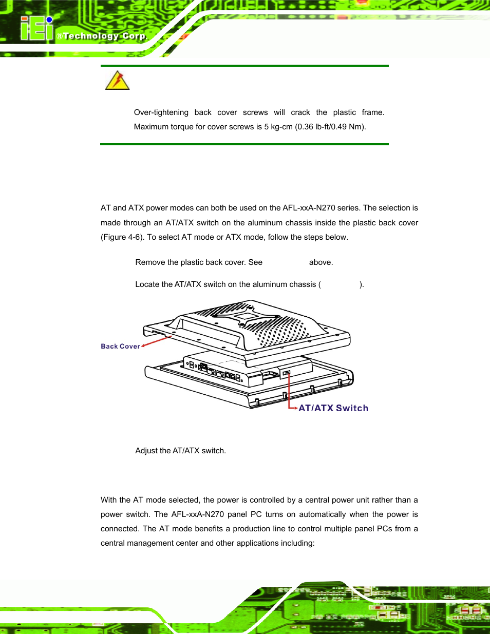 8 at/atx mode selection, 1 at power mode | IEI Integration AFL-xxA-N270-Series v2.30 User Manual | Page 48 / 182
