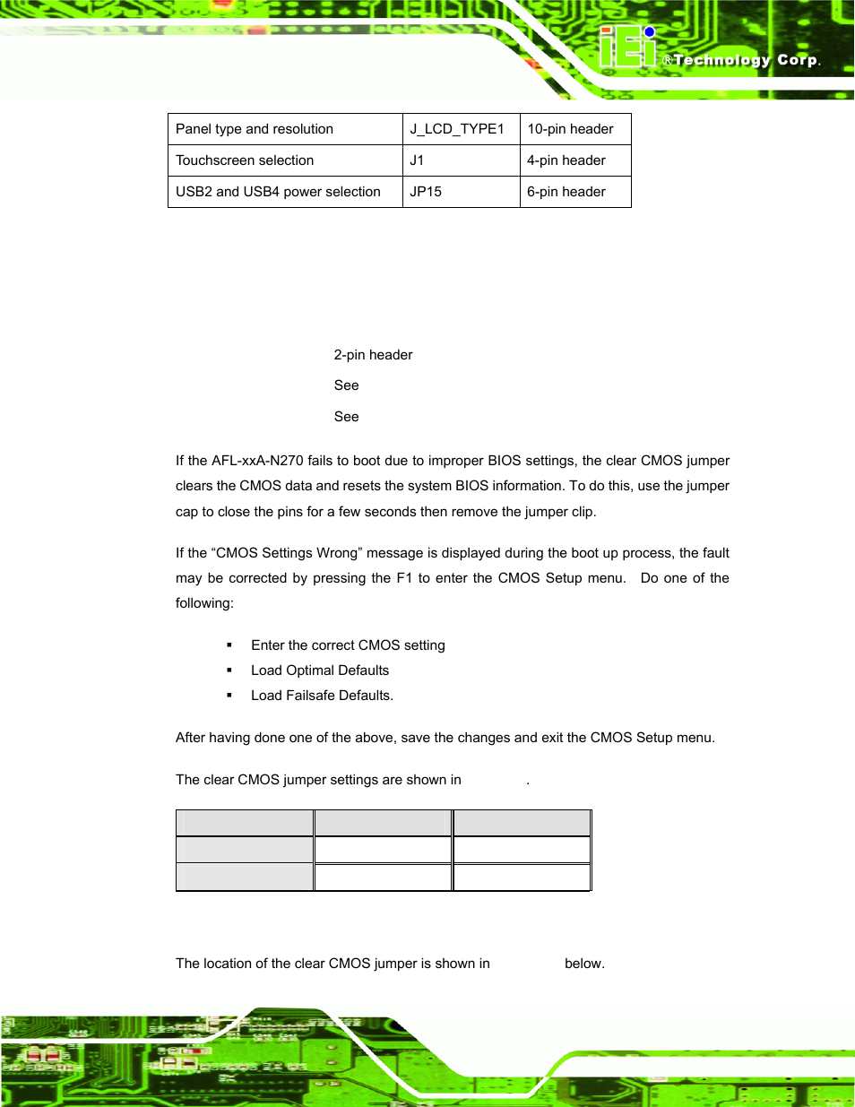 3 clear cmos jumper | IEI Integration AFL-xxA-N270-Series v2.30 User Manual | Page 51 / 182