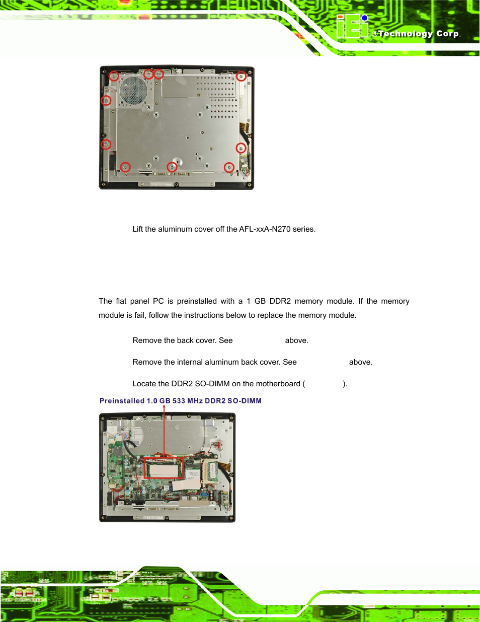 5 replacing components, 1 memory module replacement | IEI Integration AFL-xxA-N270-Series v2.30 User Manual | Page 75 / 182
