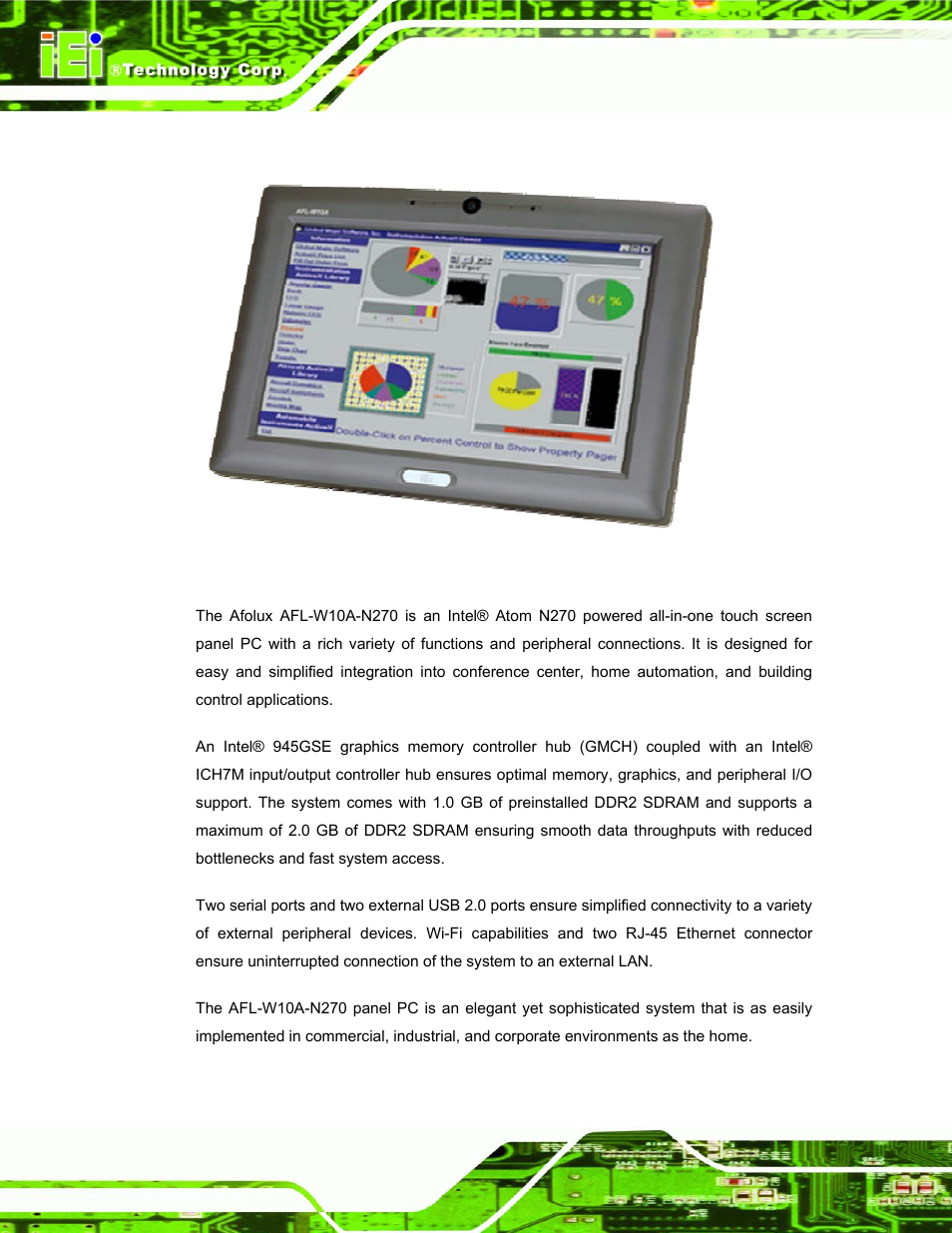 1 afl-w10a-n270 panel pc overview, Afl-w10a-n270, Anel | Verview, Figure 1-1: afl-w10a-n270 panel pc | IEI Integration AFL-W10A-N270 v1.00 User Manual | Page 12 / 113