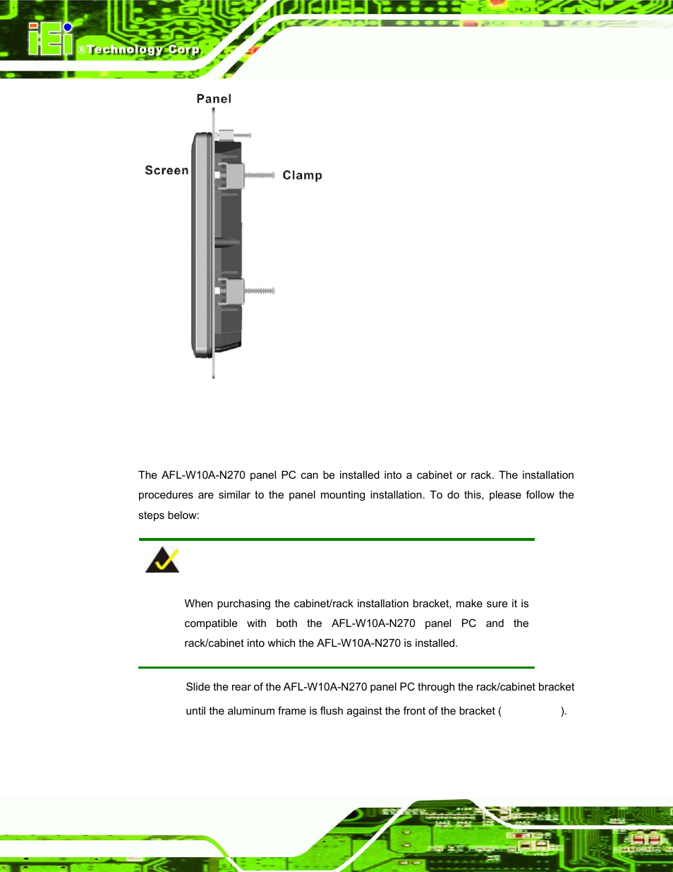 3 cabinet and rack installation | IEI Integration AFL-W10A-N270 v1.00 User Manual | Page 42 / 113