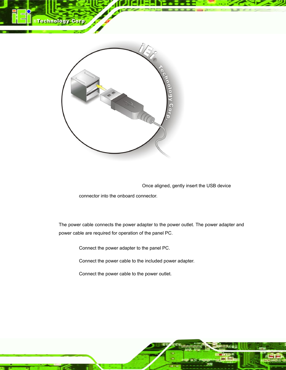 8 power connection, Ower, Onnection | Figure 2-21: usb device connection | IEI Integration AFL-W10A-N270 v1.00 User Manual | Page 48 / 113