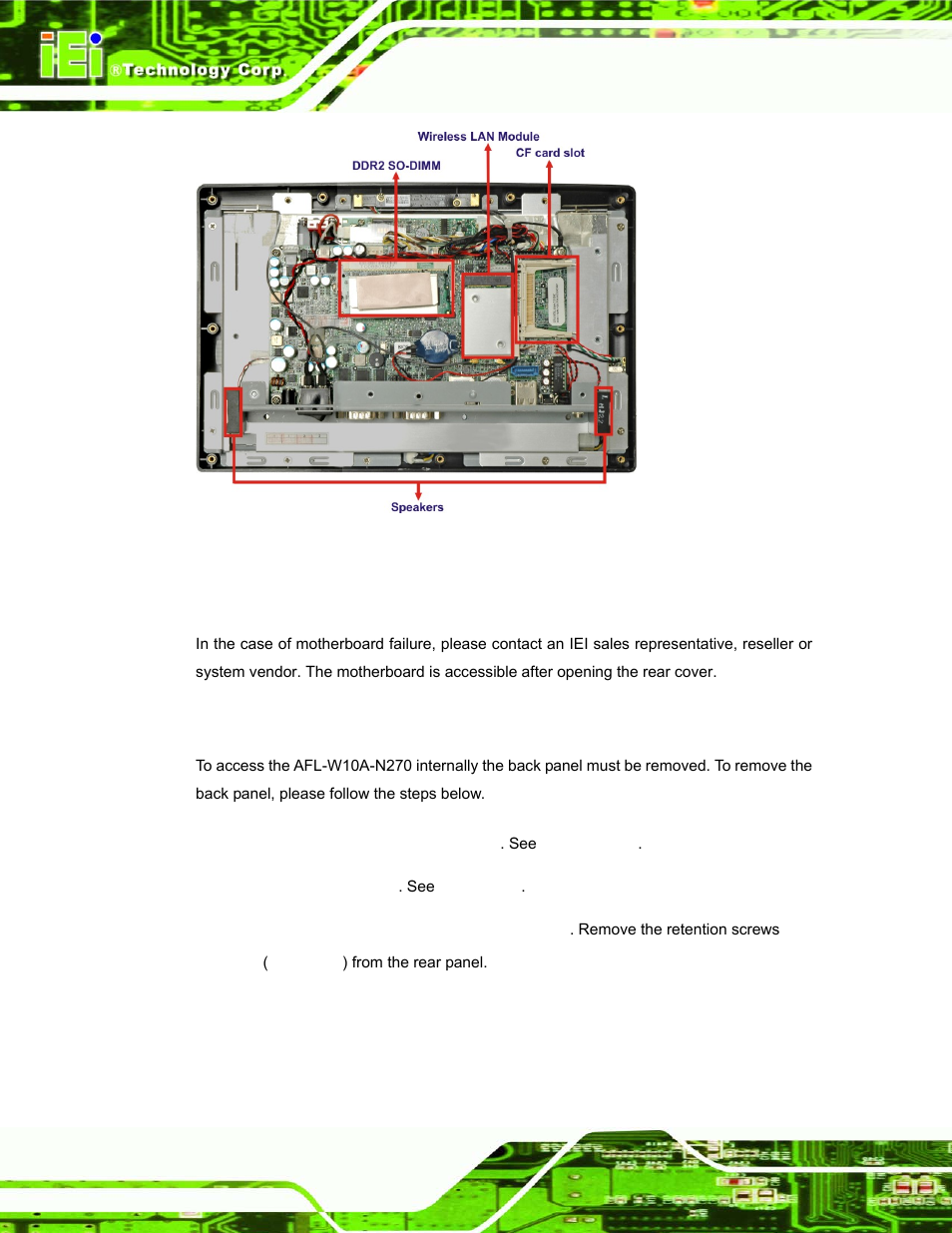 2 motherboard replacement, 3 cover removal, Otherboard | Eplacement, Over, Emoval, Figure 3-1: replaceable components | IEI Integration AFL-W10A-N270 v1.00 User Manual | Page 52 / 113