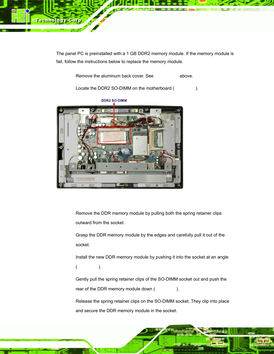 4 memory module replacement, Emory, Odule | Eplacement | IEI Integration AFL-W10A-N270 v1.00 User Manual | Page 54 / 113