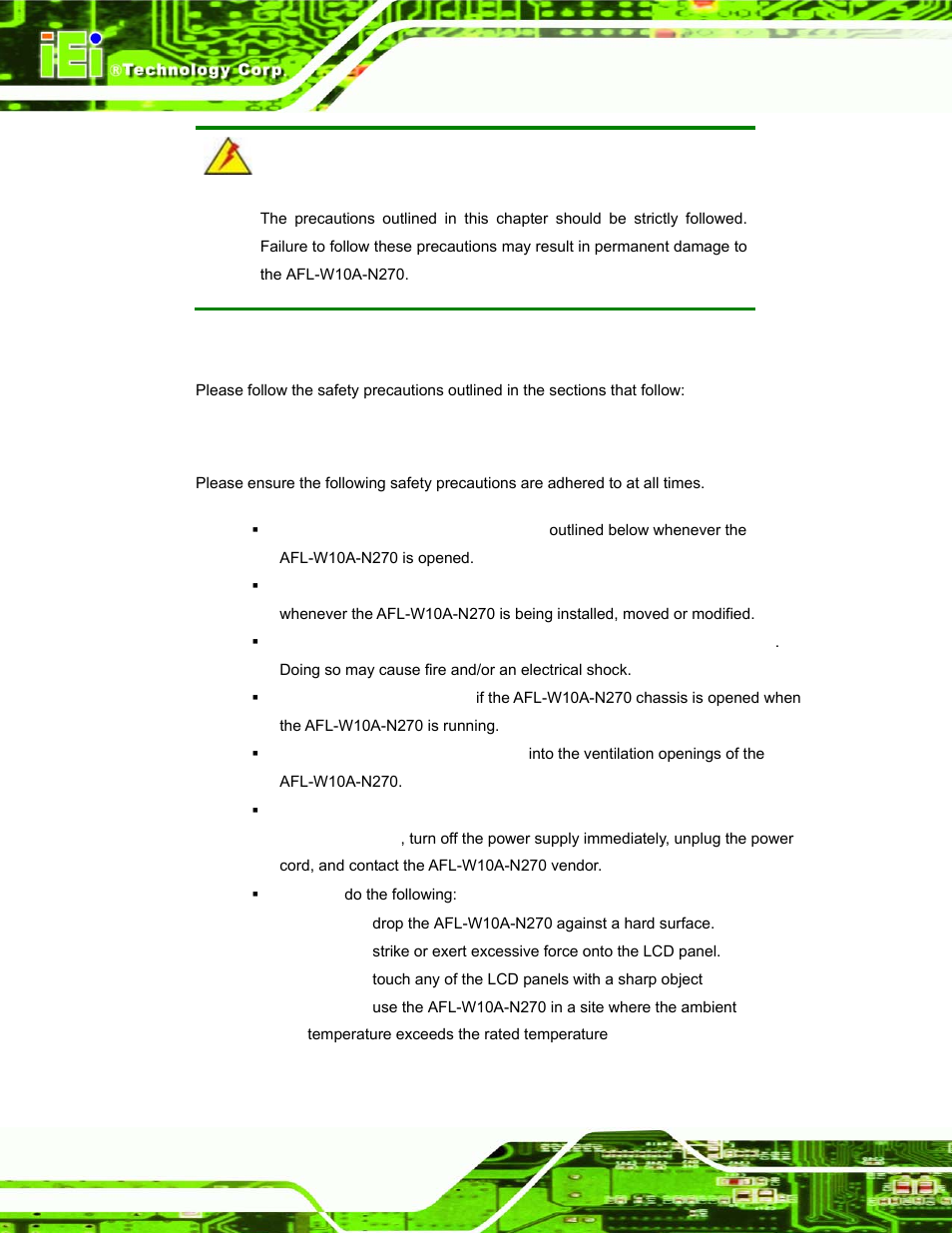 A.1 safety precautions, A.1.1 general safety precautions, Afety | Recautions | IEI Integration AFL-W10A-N270 v1.00 User Manual | Page 96 / 113