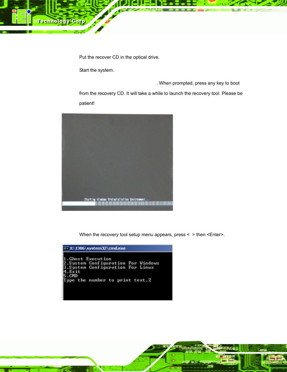 B.2.4 build-up recovery partition, Figure b-6: launching the recovery tool, Figure b-7: system configuration for windows | IEI Integration AFL-W10A-N270 v2.13 User Manual | Page 110 / 143