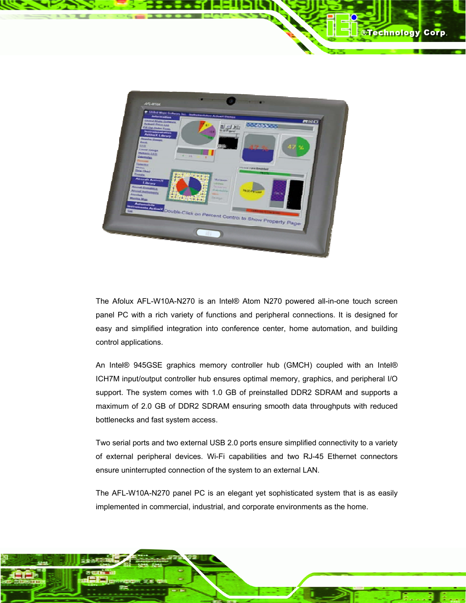 1 afl-w10a-n270 panel pc overview, Afl-w10a-n270, Anel | Verview, Figure 1-1: afl-w10a-n270 panel pc | IEI Integration AFL-W10A-N270 v2.13 User Manual | Page 13 / 143