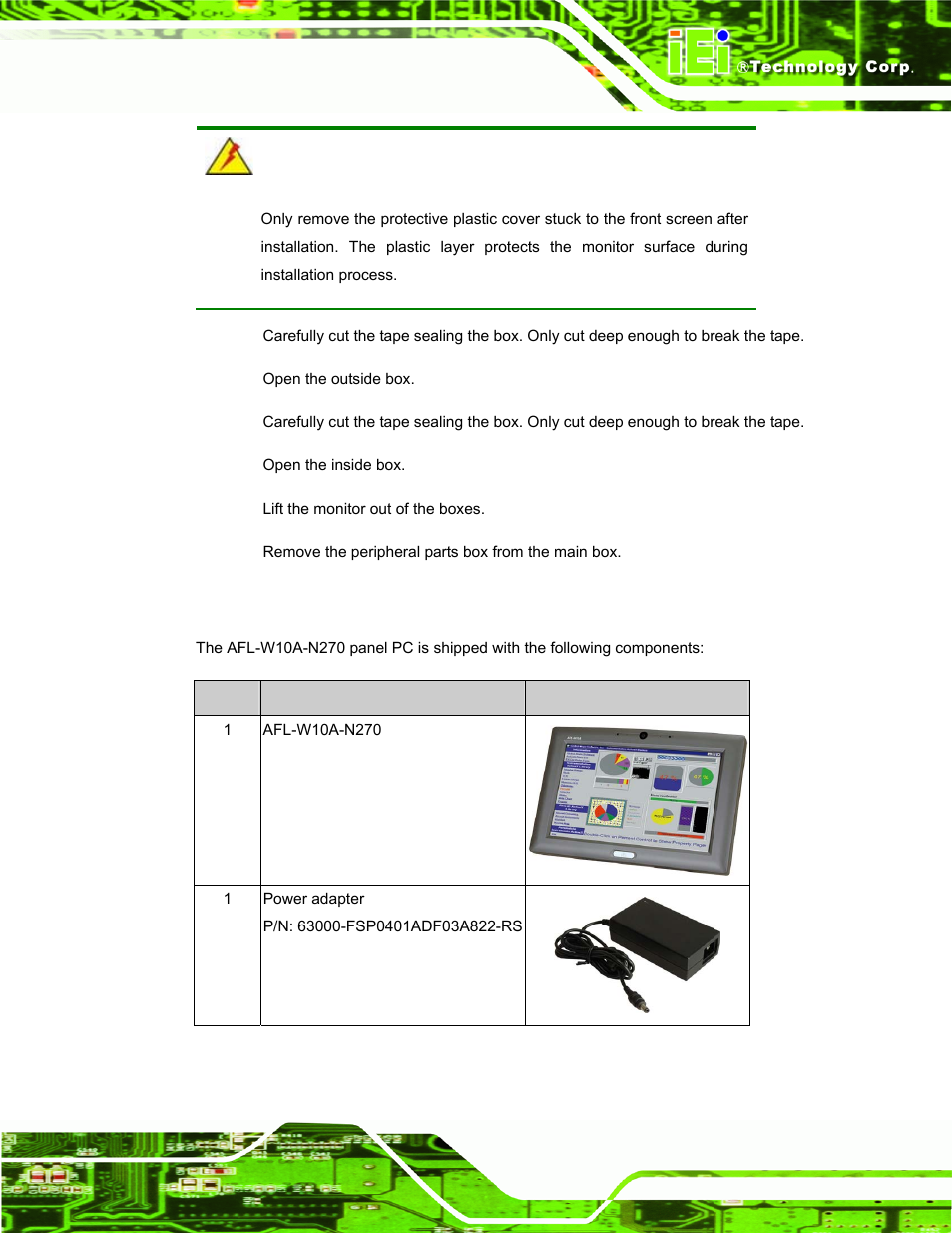 1 packing list | IEI Integration AFL-W10A-N270 v2.13 User Manual | Page 23 / 143