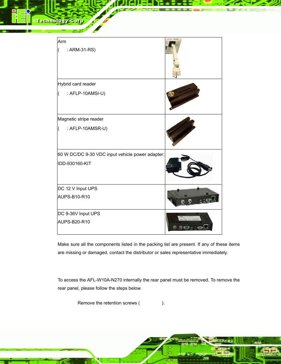 2 removing the rear panel, Emoving the, Anel | IEI Integration AFL-W10A-N270 v2.13 User Manual | Page 26 / 143