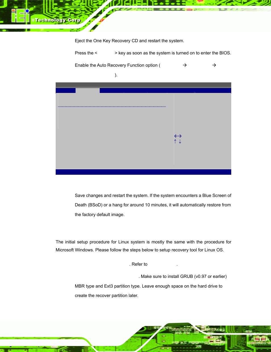 B.4 setup procedure for linux, Etup, Rocedure for | Inux, Bios menu 21: iei feature | IEI Integration AFL-W10A-N270 v3.10 User Manual | Page 124 / 158