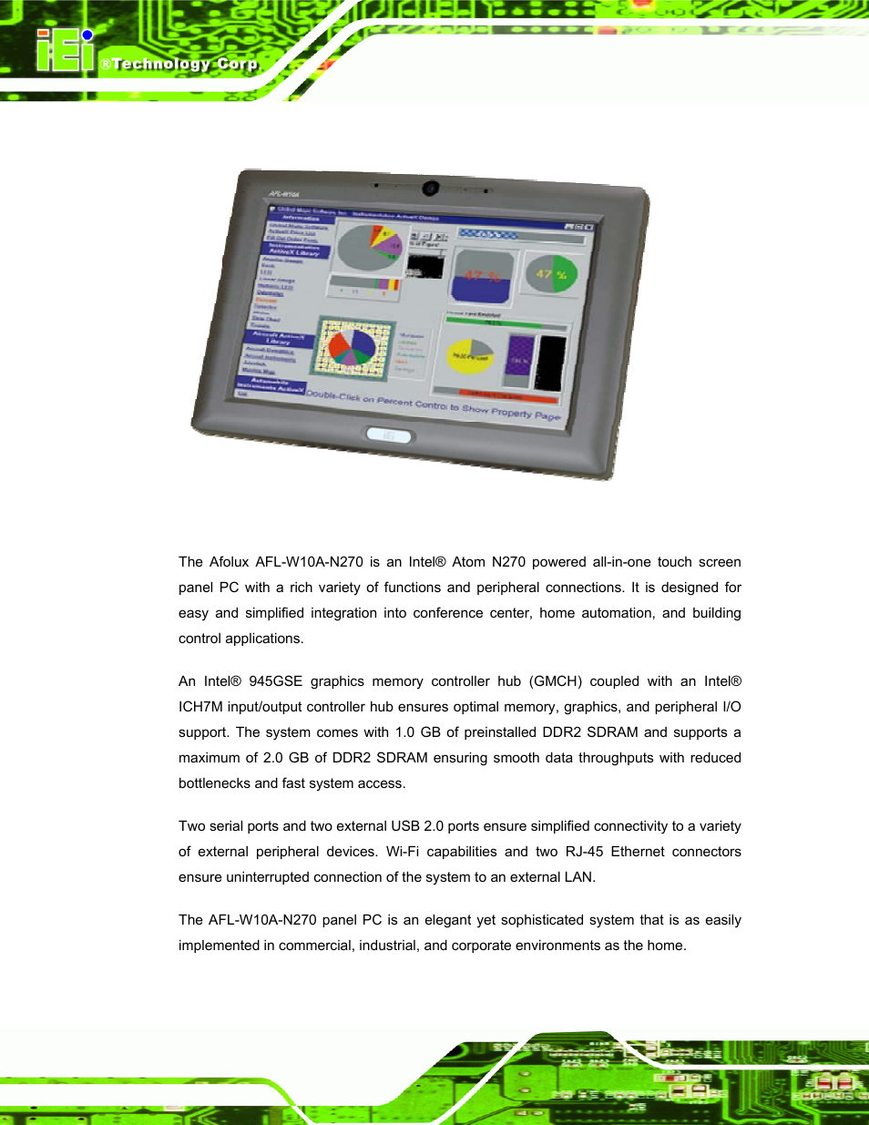 1 afl-w10a-n270 panel pc overview, Afl-w10a-n270, Anel | Verview, Figure 1-1: afl-w10a-n270 panel pc | IEI Integration AFL-W10A-N270 v3.10 User Manual | Page 14 / 158