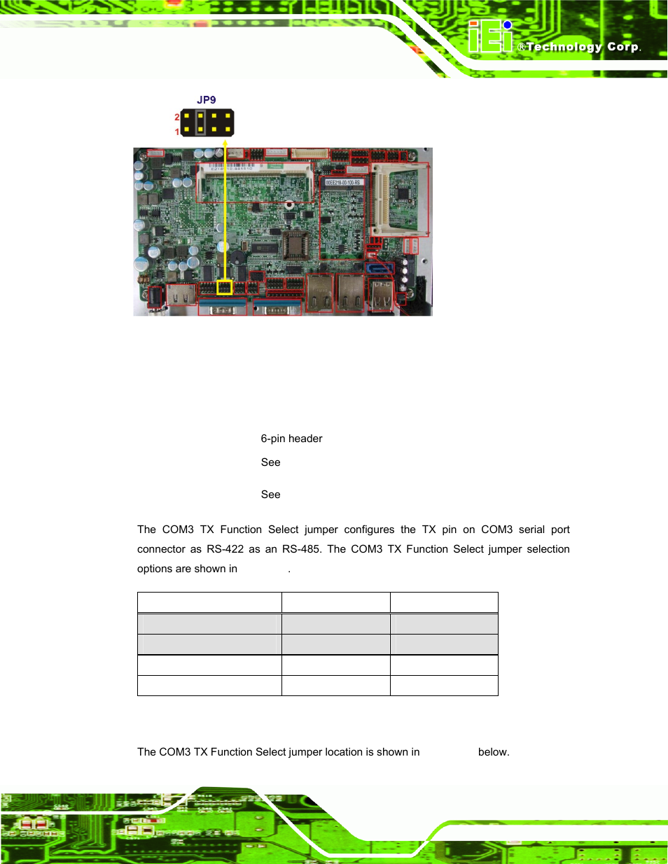 6 com3 tx function select jumper, Table 2-9: com3 tx function select jumper settings, See figure 2-7 | Figure 2-7 | IEI Integration AFL-W10A-N270 v3.10 User Manual | Page 37 / 158