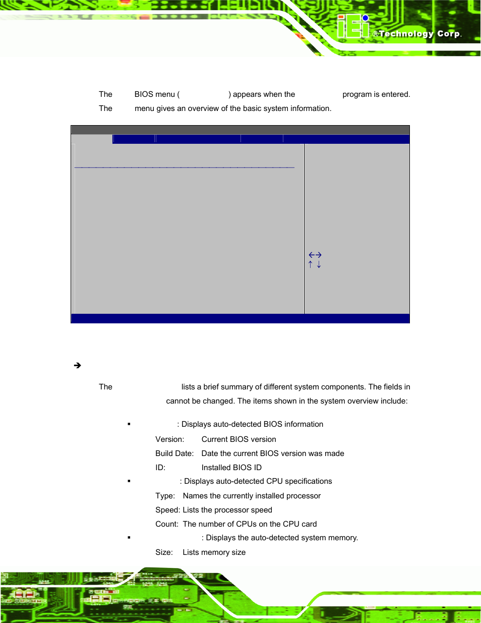 2 main, Bios menu 1: main | IEI Integration AFL-W10A-N270 v3.10 User Manual | Page 61 / 158