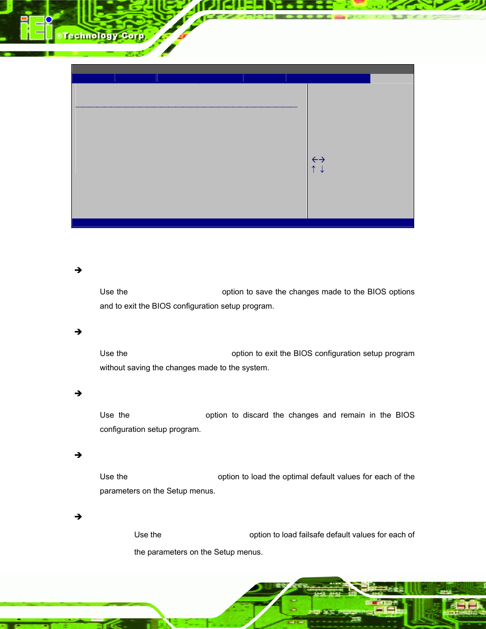 Bios menu 20: exit | IEI Integration AFL-W10A-N270 v3.10 User Manual | Page 96 / 158