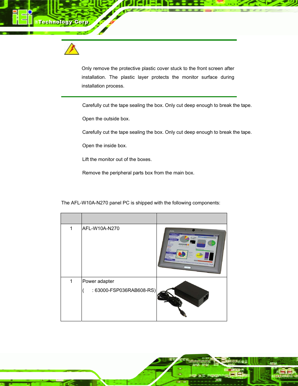 1 packing list | IEI Integration AFL-W10A-N270 v3.20 User Manual | Page 26 / 177