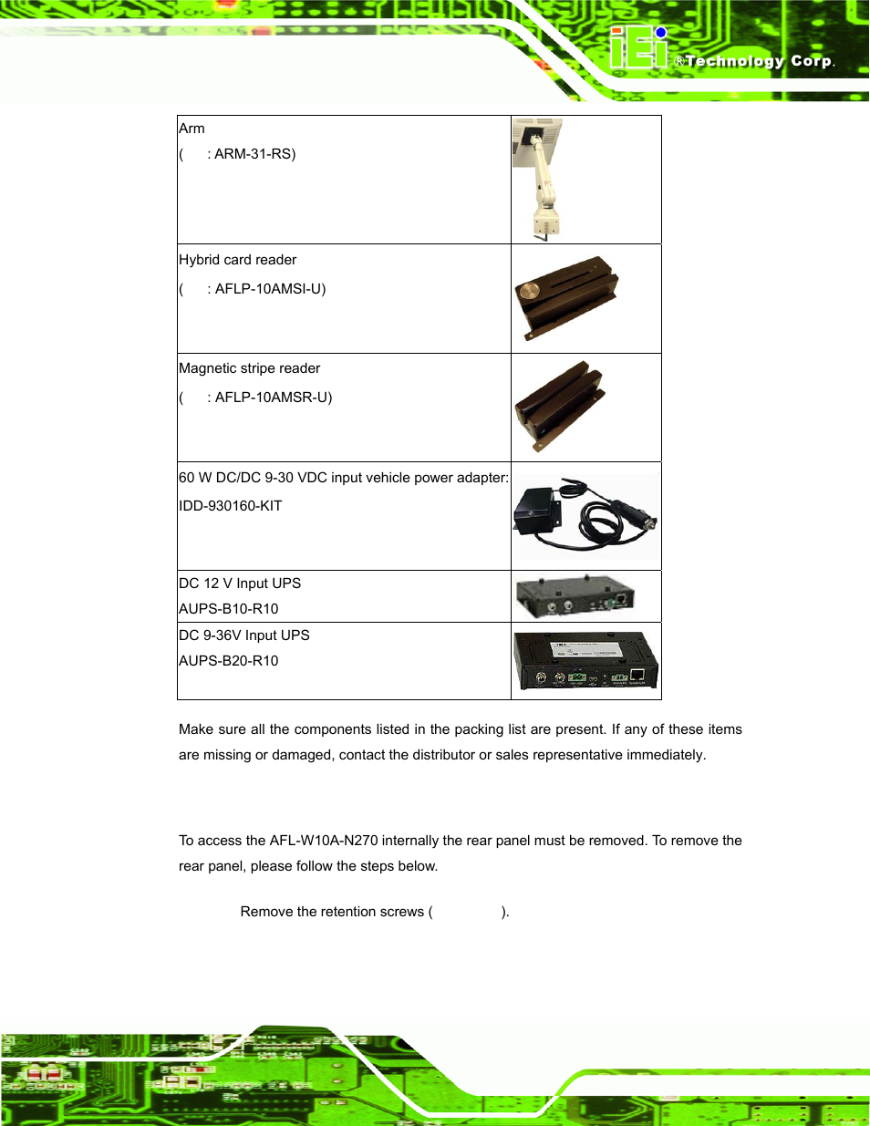 2 removing the rear panel | IEI Integration AFL-W10A-N270 v3.20 User Manual | Page 29 / 177